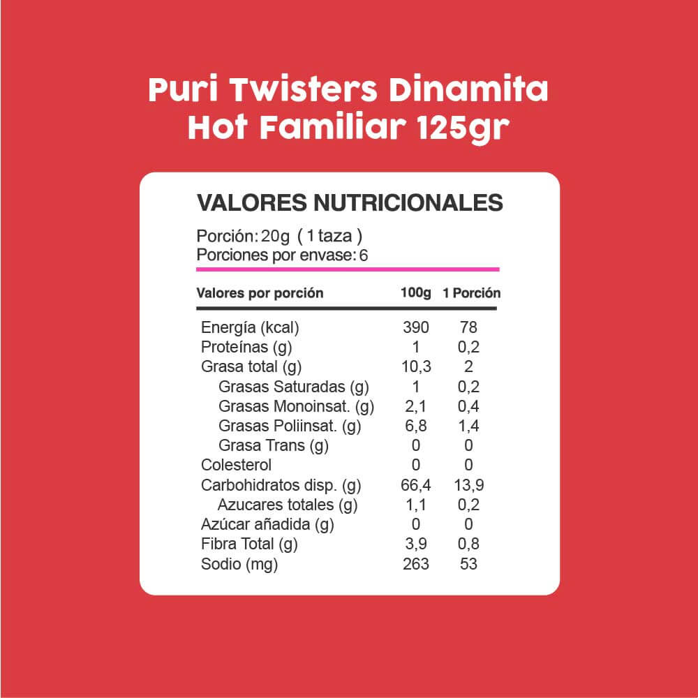 Puri Twisters Picante Hot Familiar 125gr. – Purisnacks.cl